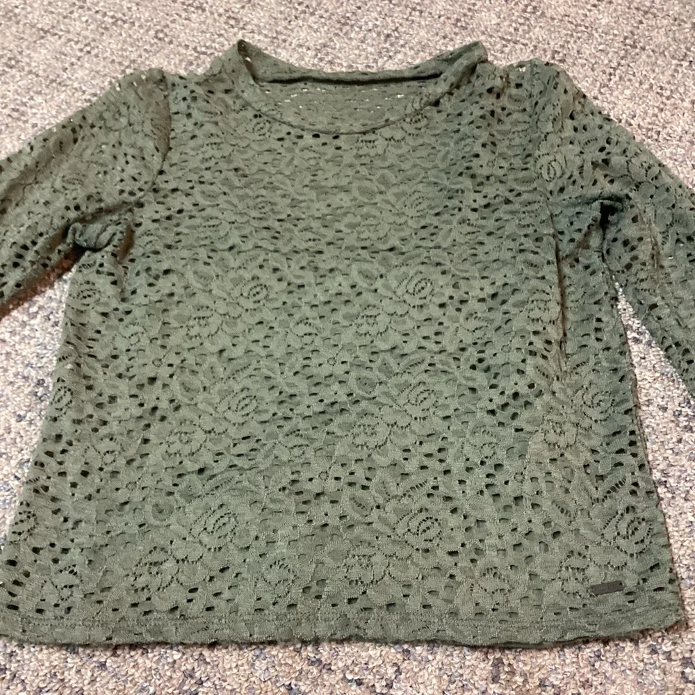 Hollister Olive Green Floral Lace Sheer Long Sleeve & Layering Tank Top Size XS